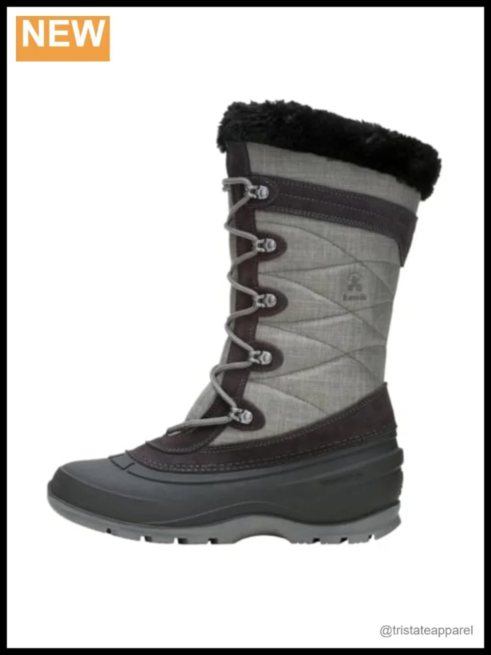 Waterproof Seam-Sealed Nylon Snow Boots with Faux Fur Trim Lace-Up Mid-Calf